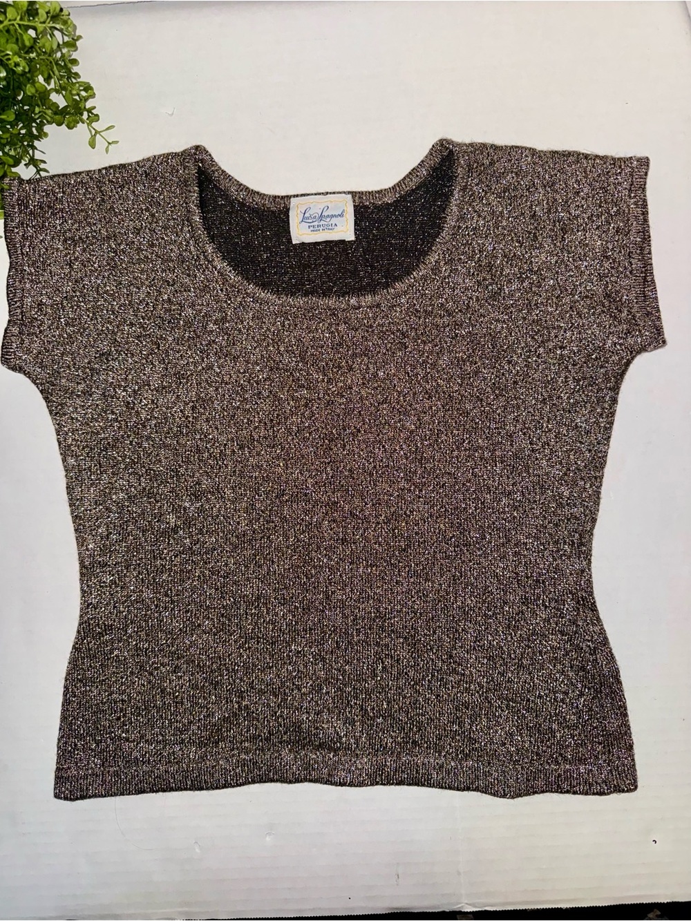 Metallic Top Luisa Spagnoli Short Sleeve Scoop Neck Gold - Picture 5 of 6